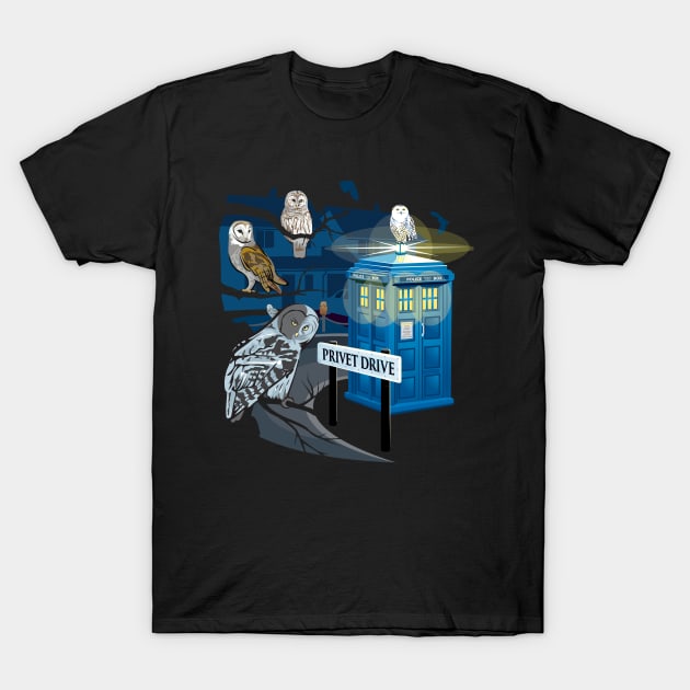 Hedwig Says Who! ( Doctor Who Tardis ) T-Shirt by LaughingDevil